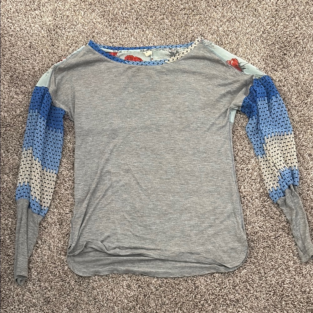 Anthropologie Tiny Brand Gray and Blue long Sleeve Long Tee